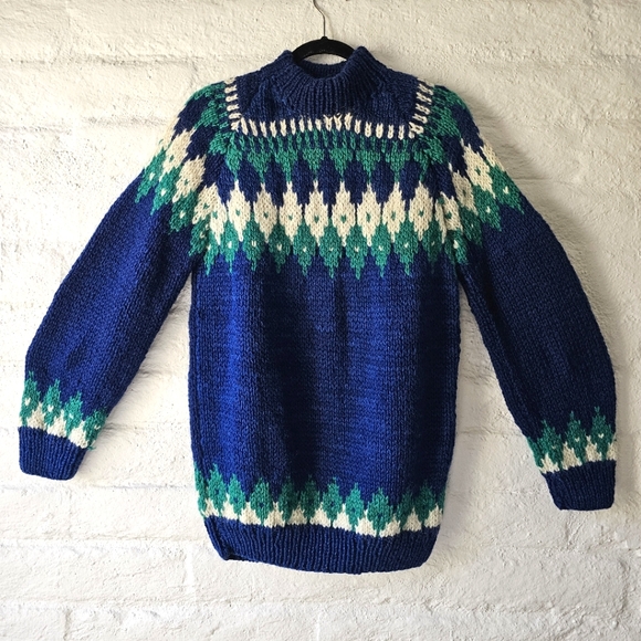 Vintage Sweaters - VTG 80'S Chunky Handknit Wool Fair Isle Fisherman's Sweater Sz M